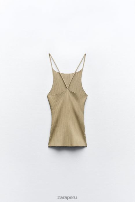Zara mujer top de punto de canalé BDP8J476 ropa verde oliva