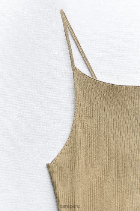 Zara mujer top de punto de canalé BDP8J476 ropa verde oliva