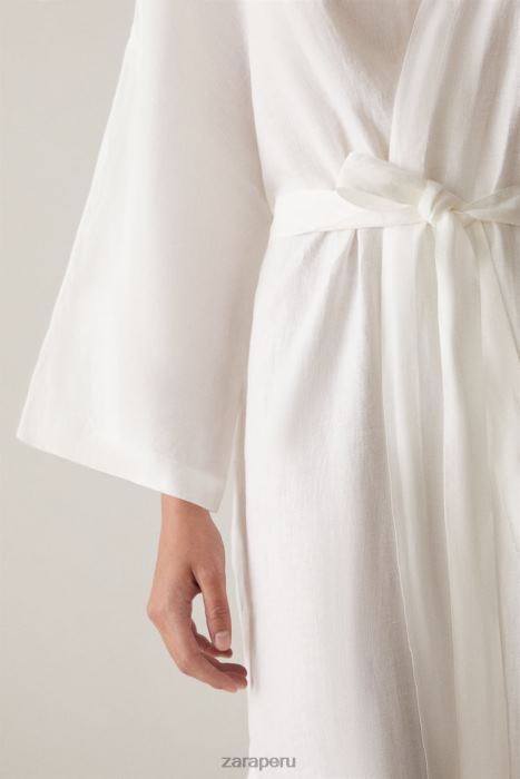 Zara mujer bata de lino BDP8J1818 ropa crudo