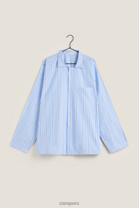 Zara mujer camisa de algodón a rayas BDP8J1793 ropa azul