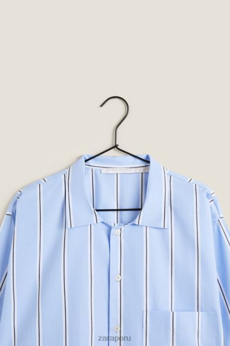 Zara mujer camisa de algodón a rayas BDP8J1793 ropa azul