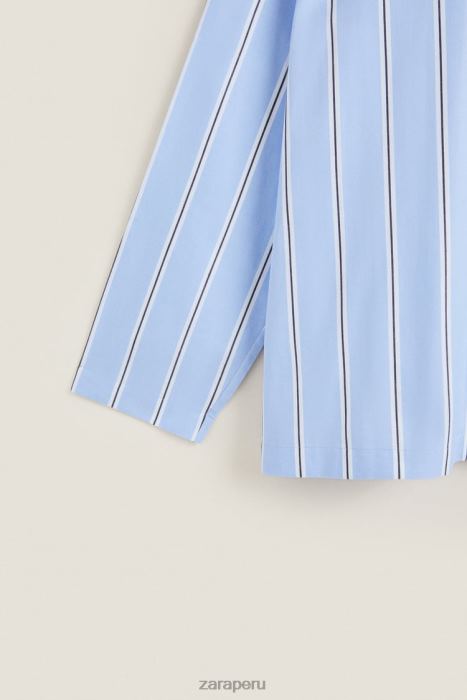Zara mujer camisa de algodón a rayas BDP8J1793 ropa azul