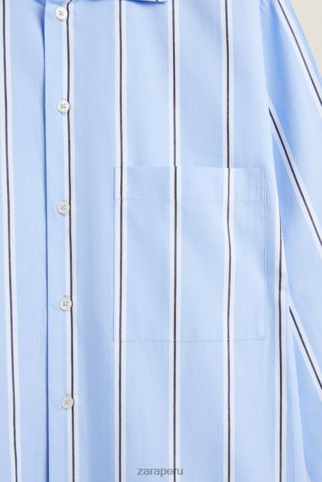 Zara mujer camisa de algodón a rayas BDP8J1793 ropa azul