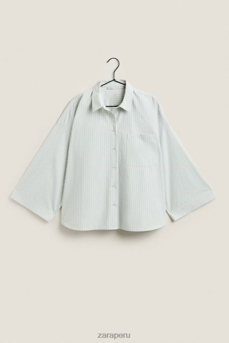 Zara mujer camisa de rayas BDP8J1808 ropa verde claro