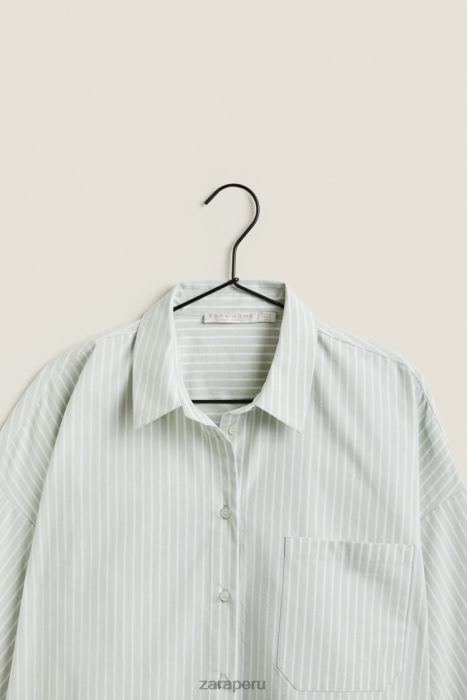 Zara mujer camisa de rayas BDP8J1808 ropa verde claro