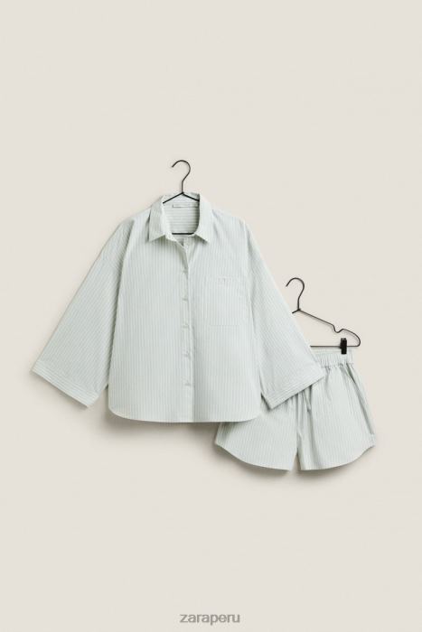 Zara mujer camisa de rayas BDP8J1808 ropa verde claro