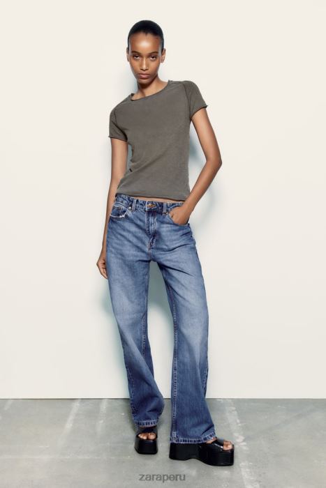 Zara mujer camiseta de algodón con costuras BDP8J942 ropa antracita oscura