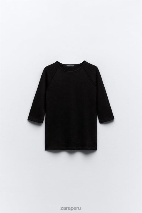 Zara mujer camiseta de algodón flameado pesado BDP8J943 ropa negro
