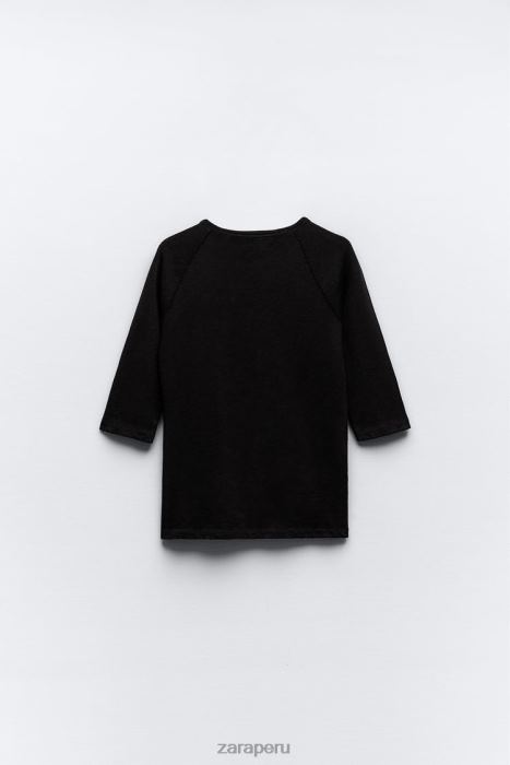 Zara mujer camiseta de algodón flameado pesado BDP8J943 ropa negro