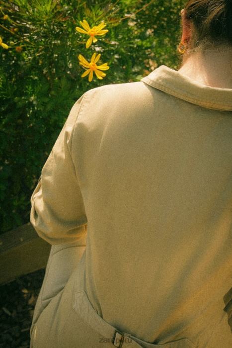 Zara mujer monos de jardín de manga larga BDP8J1820 ropa beige obscuro