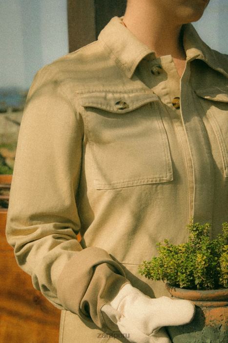 Zara mujer monos de jardín de manga larga BDP8J1820 ropa beige obscuro