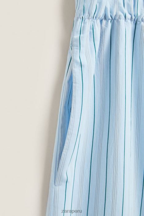 Zara mujer pantalones con rayas finas BDP8J1796 ropa azul