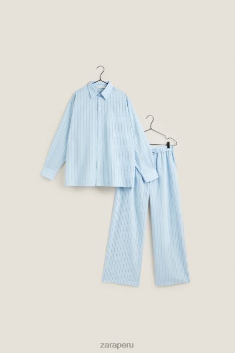 Zara mujer pantalones con rayas finas BDP8J1796 ropa azul