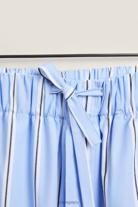 Zara mujer pantalones de algodón a rayas BDP8J1794 ropa azul