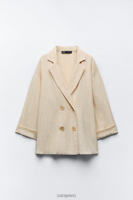 Zara mujer blazer con doble botonadura y aspecto arrugado BDP8J906 ropa crudo