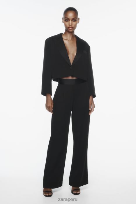 Zara mujer blazer corto con solapa y efecto satinado BDP8J894 ropa negro