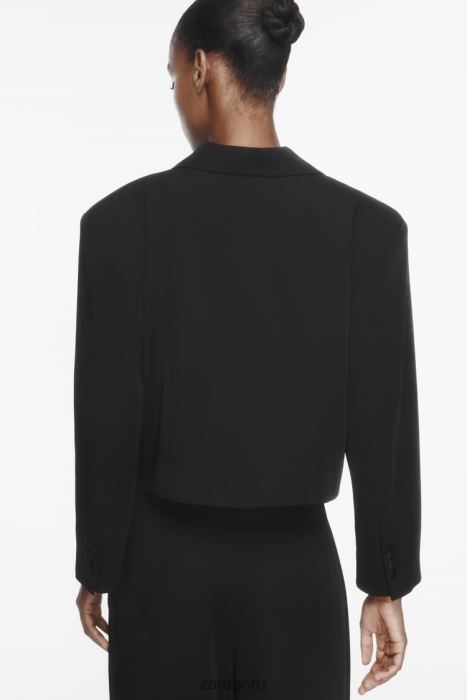 Zara mujer blazer corto con solapa y efecto satinado BDP8J894 ropa negro