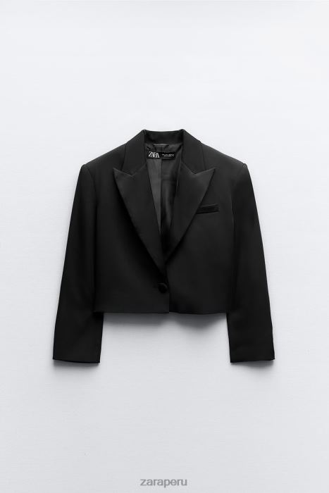 Zara mujer blazer corto con solapa y efecto satinado BDP8J894 ropa negro
