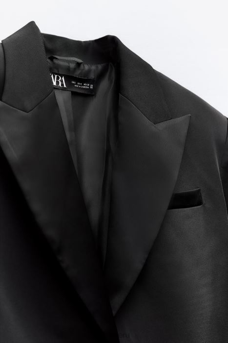 Zara mujer blazer corto con solapa y efecto satinado BDP8J894 ropa negro