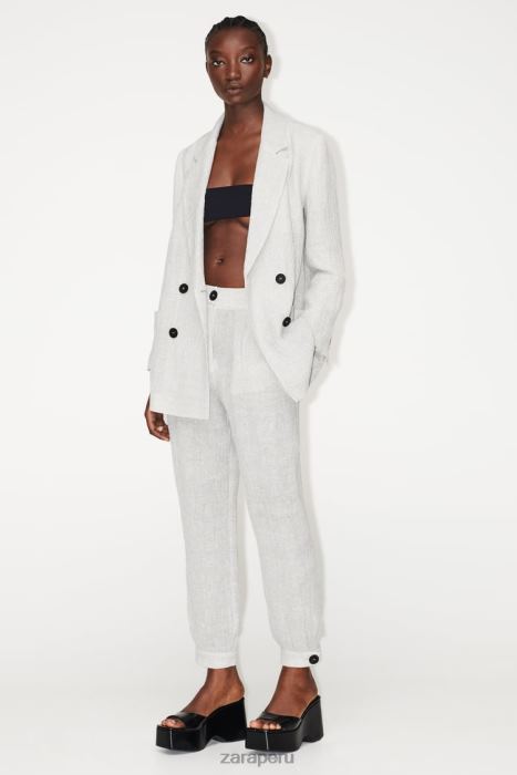 Zara mujer blazer de lino con efecto arrugado BDP8J912 ropa marga gris