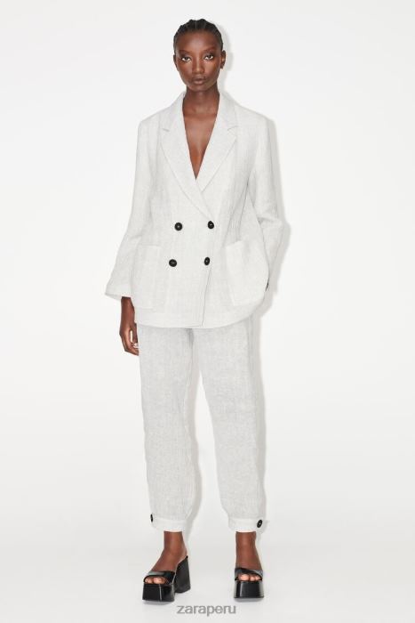 Zara mujer blazer de lino con efecto arrugado BDP8J912 ropa marga gris
