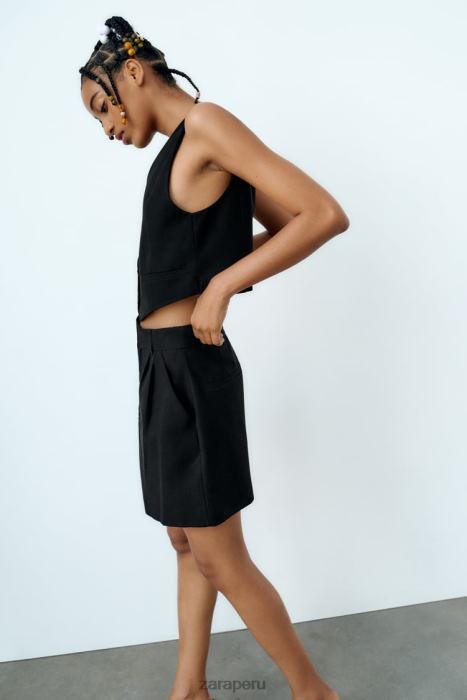 Zara mujer chaleco corto en mezcla de lino BDP8J902 ropa negro