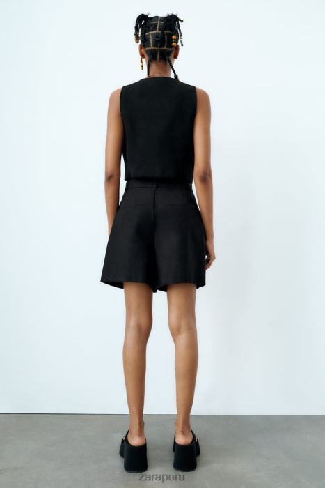 Zara mujer chaleco corto en mezcla de lino BDP8J902 ropa negro