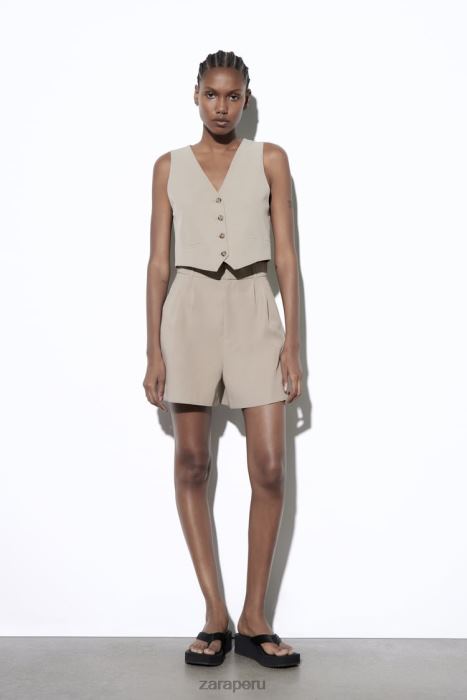 Zara mujer chaleco de mezcla de lino BDP8J899 ropa gris topo