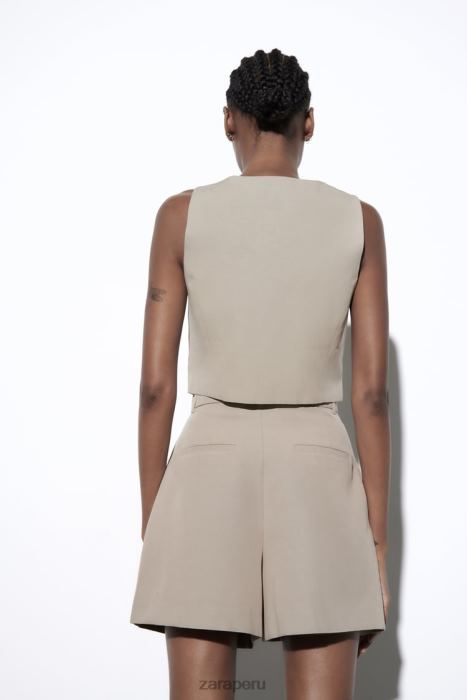 Zara mujer chaleco de mezcla de lino BDP8J899 ropa gris topo