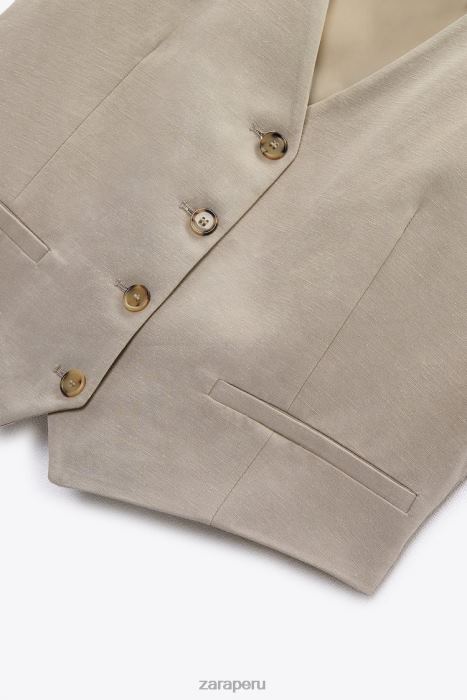 Zara mujer chaleco de mezcla de lino BDP8J899 ropa gris topo