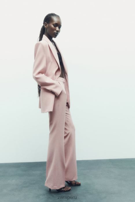 Zara mujer pantalones acampanados de longitud completa BDP8J897 ropa beige/rosa