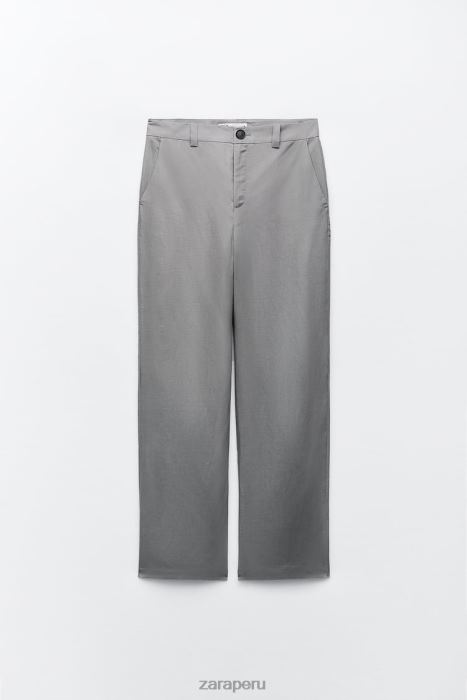 Zara mujer pantalones acampanados en mezcla de lino BDP8J891 ropa gris