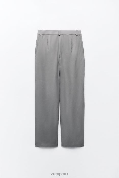Zara mujer pantalones acampanados en mezcla de lino BDP8J891 ropa gris