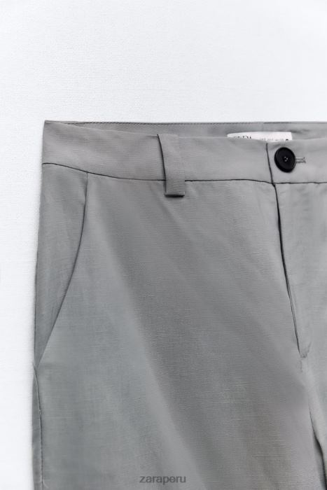 Zara mujer pantalones acampanados en mezcla de lino BDP8J891 ropa gris