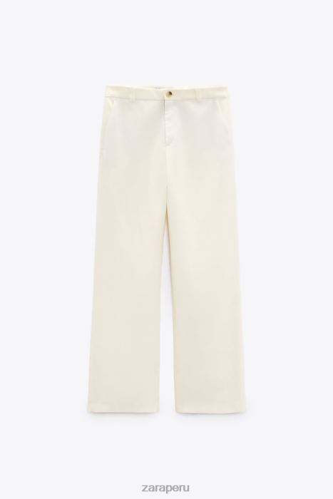 Zara mujer pantalones acampanados en mezcla de lino BDP8J893 ropa vainilla