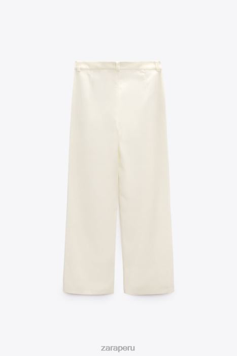 Zara mujer pantalones acampanados en mezcla de lino BDP8J893 ropa vainilla