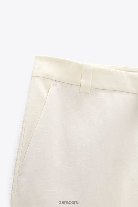 Zara mujer pantalones acampanados en mezcla de lino BDP8J893 ropa vainilla