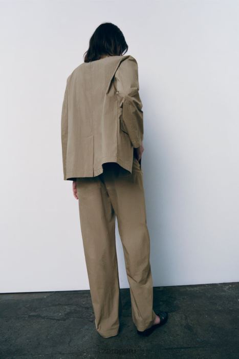 Zara mujer pantalones casuales de pierna recta BDP8J916 ropa caqui claro