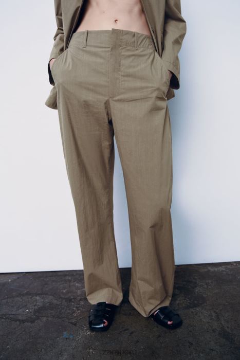 Zara mujer pantalones casuales de pierna recta BDP8J916 ropa caqui claro