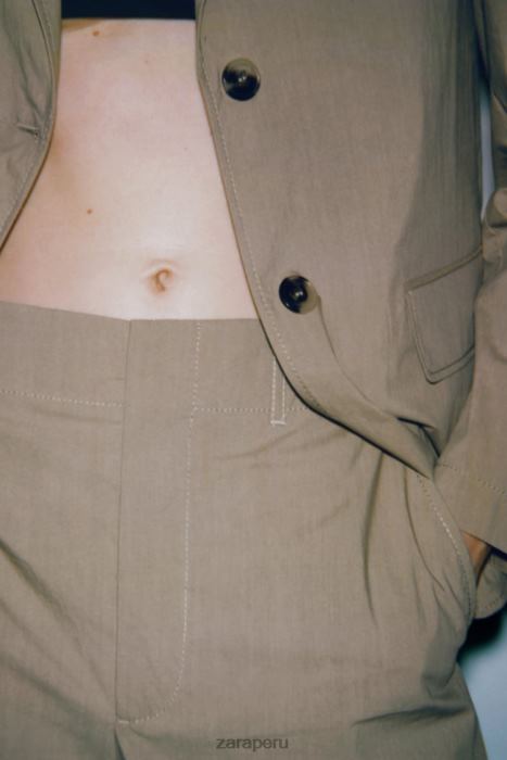 Zara mujer pantalones casuales de pierna recta BDP8J916 ropa caqui claro