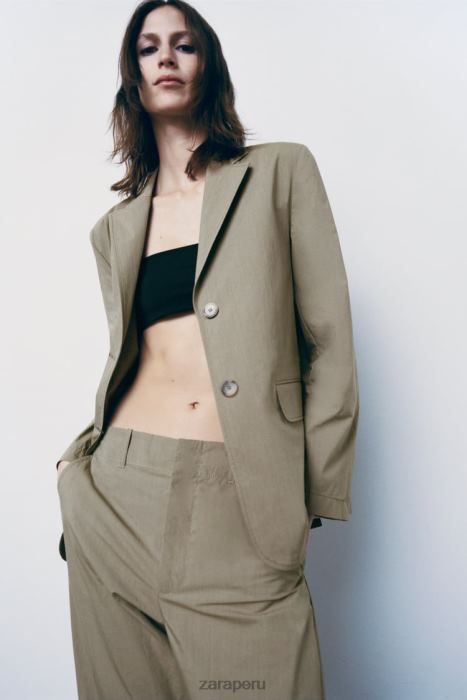 Zara mujer pantalones casuales de pierna recta BDP8J916 ropa caqui claro