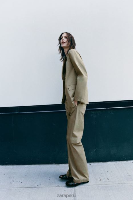 Zara mujer pantalones casuales de pierna recta BDP8J916 ropa caqui claro