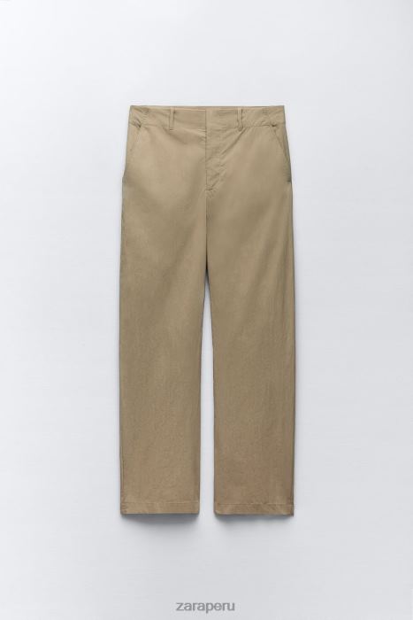 Zara mujer pantalones casuales de pierna recta BDP8J916 ropa caqui claro
