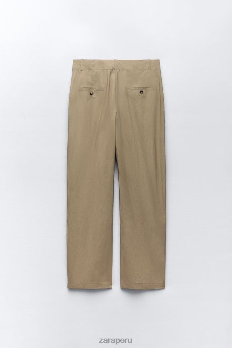 Zara mujer pantalones casuales de pierna recta BDP8J916 ropa caqui claro