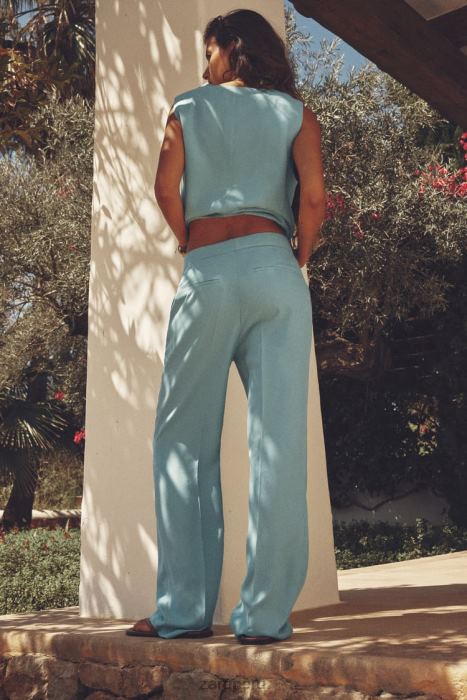 Zara mujer pantalones de pierna recta BDP8J890 ropa acero azul