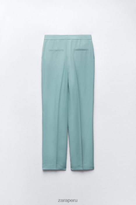 Zara mujer pantalones de pierna recta BDP8J890 ropa acero azul