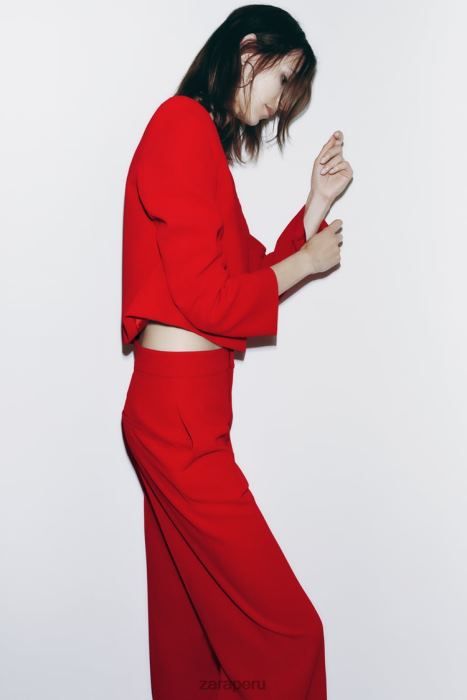 Zara mujer pantalones de talle alto y corte recto BDP8J888 ropa rojo brillante