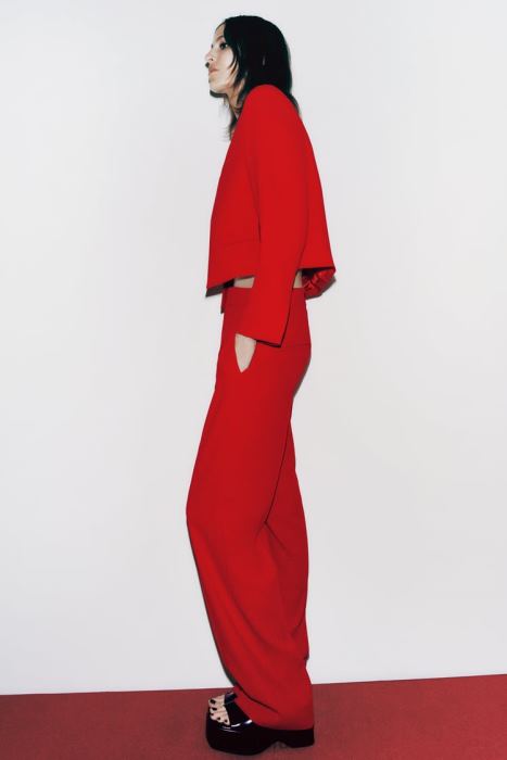 Zara mujer pantalones de talle alto y corte recto BDP8J888 ropa rojo brillante