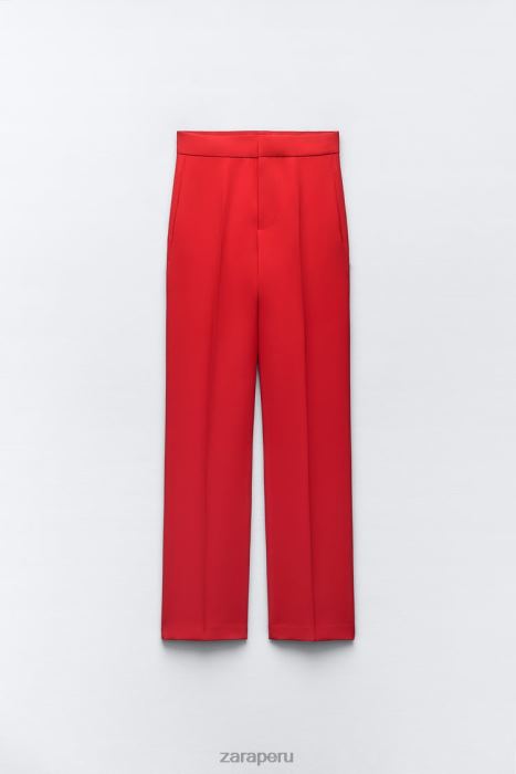 Zara mujer pantalones de talle alto y corte recto BDP8J888 ropa rojo brillante