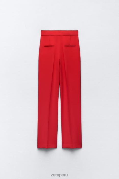 Zara mujer pantalones de talle alto y corte recto BDP8J888 ropa rojo brillante